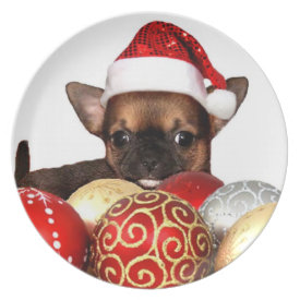 Christmas chihuahua puppy decorative plate