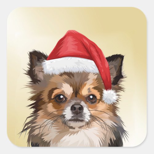 Christmas Chihuahua puppy with Santa hat Square Sticker
