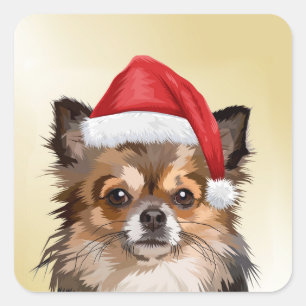 Christmas Chihuahua puppy with Santa hat Square Sticker