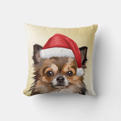 Christmas Chihuahua puppy with Santa hat Throw Pillow