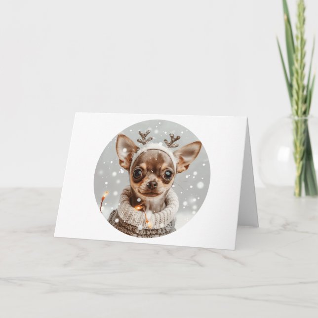 Christmas Chihuahua Reindeer Dog Holiday Card (Front)