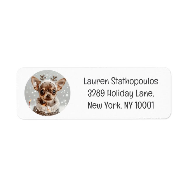 Christmas Chihuahua Reindeer Dog Label (Front)