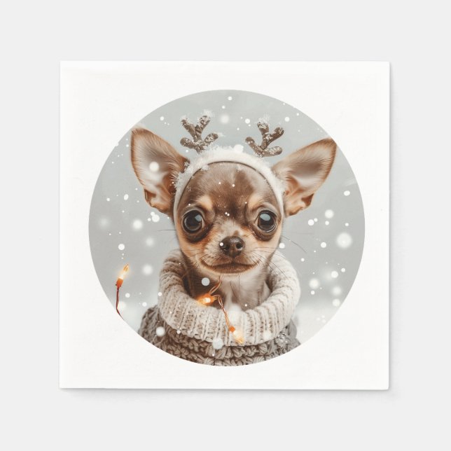 Christmas Chihuahua Reindeer Dog Napkins (Front)