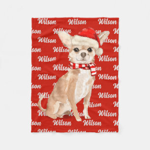 Christmas Chihuahua Santa Dog's Name Fleece Blanket