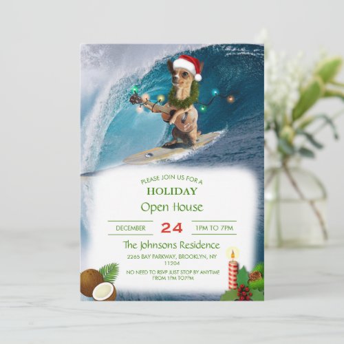 Christmas Chihuahua Surfing         Invitation