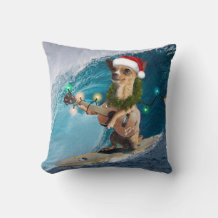 Christmas Chihuahua Surfing Throw Pillow