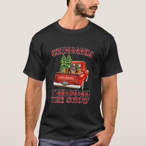 Christmas Chihuahua Through The Snow Santa Truck T_Shirt