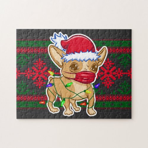 Christmas chihuahua wearing a medical mask jigsaw puzzle