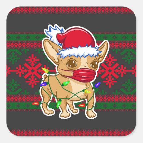 Christmas chihuahua wearing a medical mask square sticker