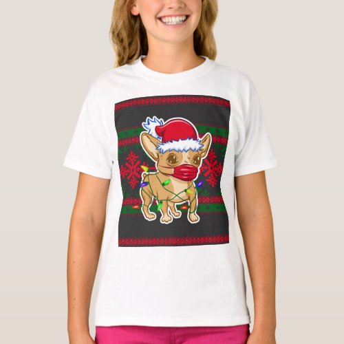 Christmas chihuahua wearing a medical mask T_Shirt