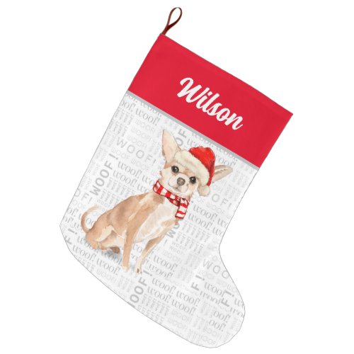 Christmas Chihuahua with Dogs Name Large Christmas Stocking