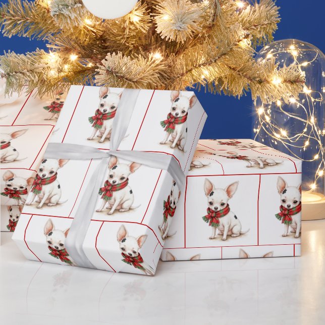 Christmas Chihuahua With Plaid Scarf Wrapping Paper (Holidays)