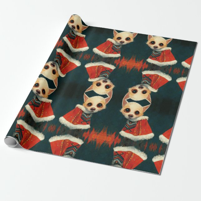 Christmas Chihuahua Wrapping Paper (Unrolled)