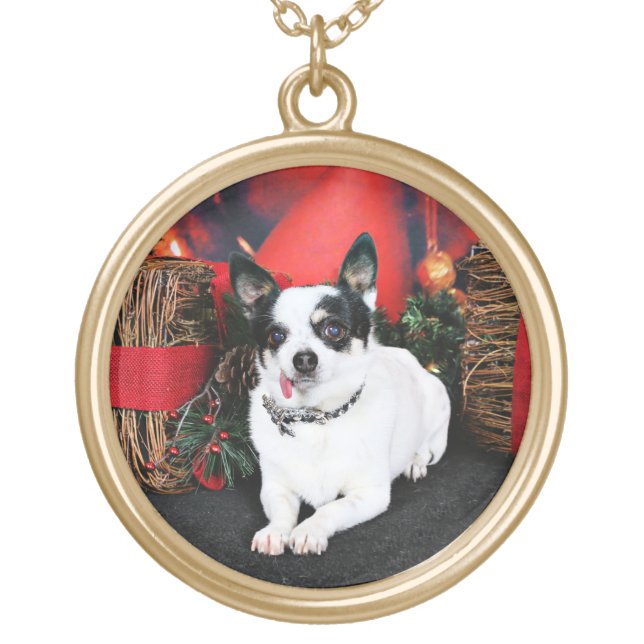 Christmas - Chihuahua X - Stella Gold Plated Necklace (Front)