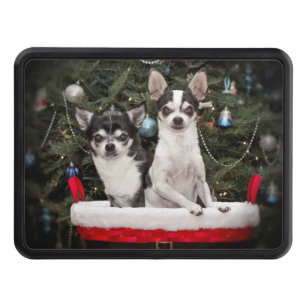 Christmas Chihuahua's in a red basket Tow Hitch Cover