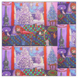 Christmas Child &amp; Cats Quilt Snow Scene Cute Fabric