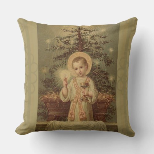 Christmas Child Jesus with Eucharist by Manger Throw Pillow
