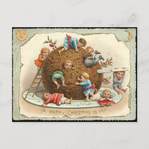 Christmas Children in Giant Pudding Holiday Postcard