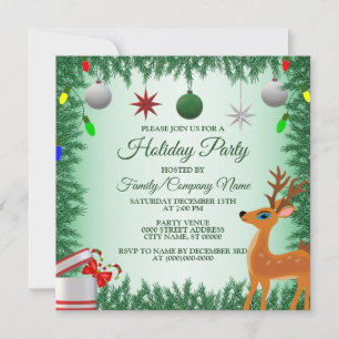 Christmas Children Reindeer Green Holidays Invitation