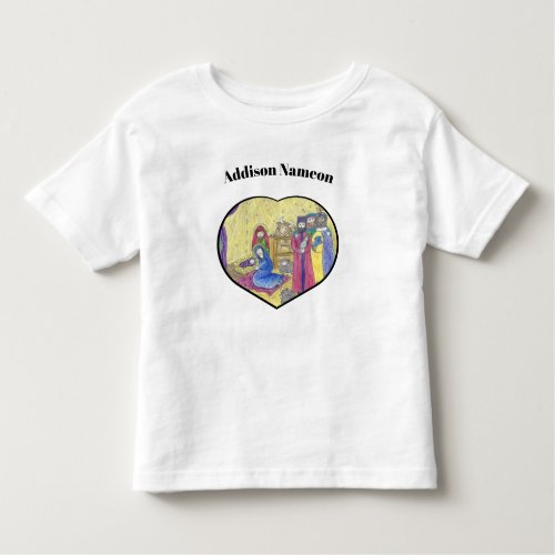 Christmas Childrens Manger nativity kids name Toddler T_shirt