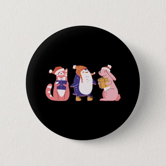 Christmas Chillin Animals Button (Front)