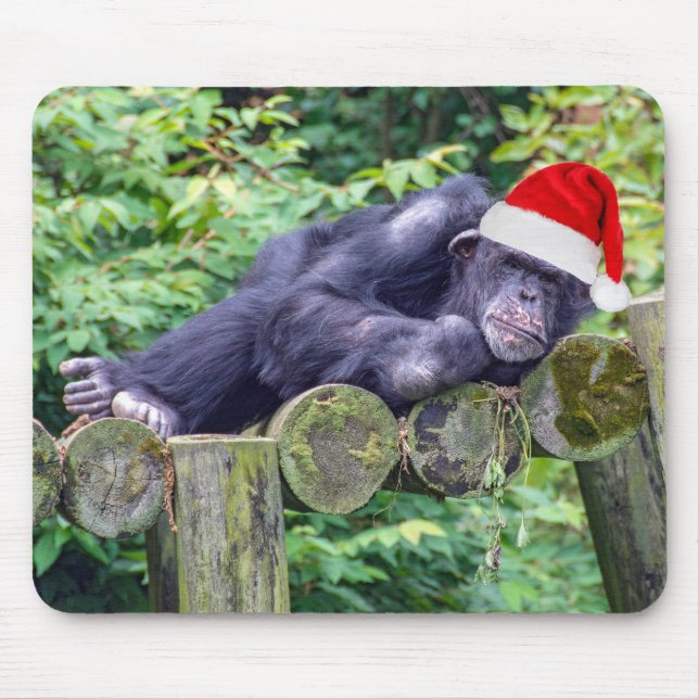 Christmas Chimpanzee with a Santa Hat Mouse Pad (Front)