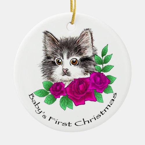 Christmas China Cat Ceramic Ornament
