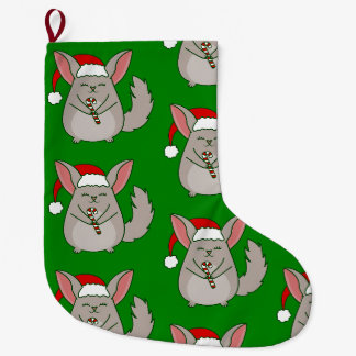 christmas Chinchilla santa claus candy cane Large Christmas Stocking