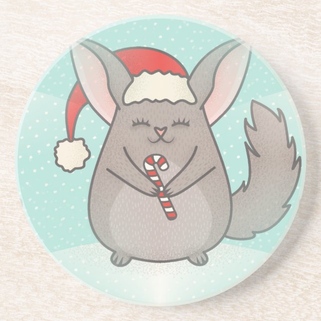 christmas chinchillas sandstone coaster (Front)