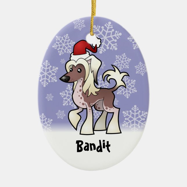 Christmas Chinese Crested (add your pets name) Ceramic Ornament (Front)