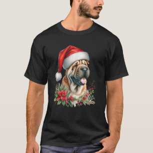 Christmas Chinese Shar Pei Dog Watercolor Artwork T-Shirt