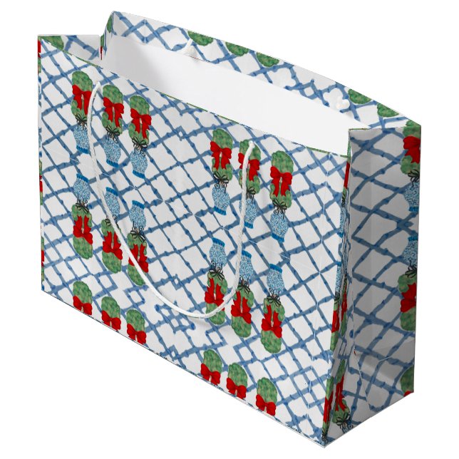 Christmas Chinoiserie Bamboo Topiaries Topiary   Large Gift Bag (Back Angled)