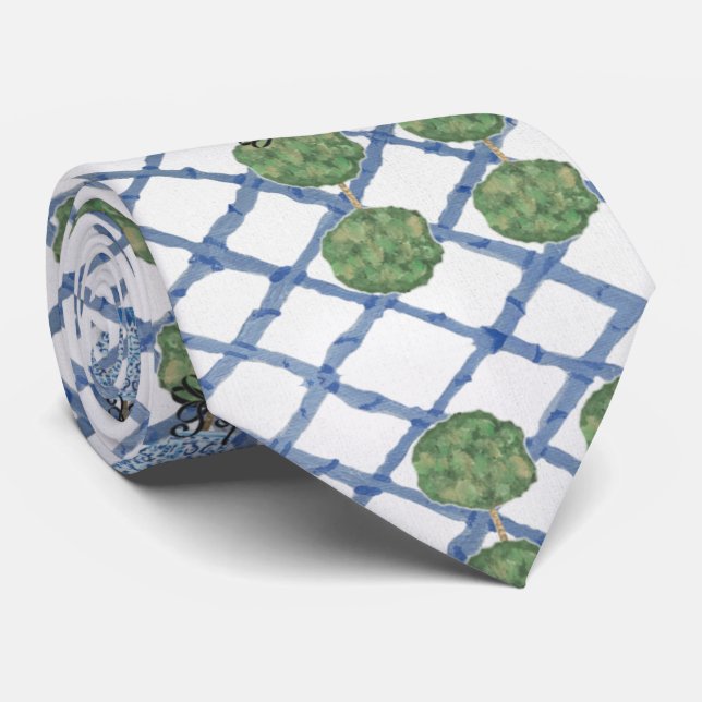 Christmas Chinoiserie Bamboo Topiaries Topiary  Ne Neck Tie (Rolled)