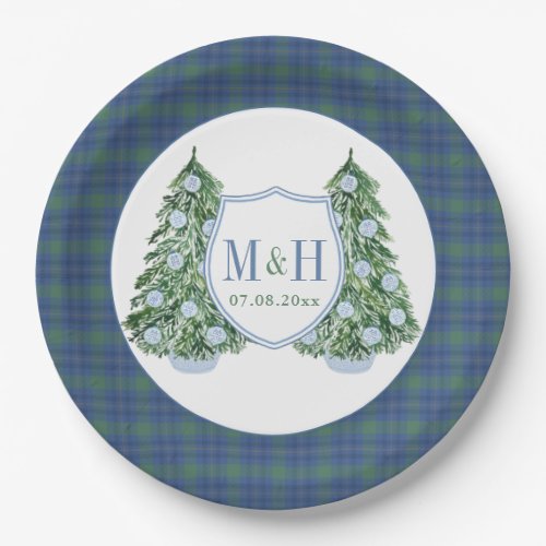 Christmas Chinoiserie Chic Monogram Wedding Shower Paper Plates