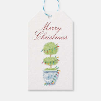 Christmas Chinoiserie Gift Tag with Topiary Art