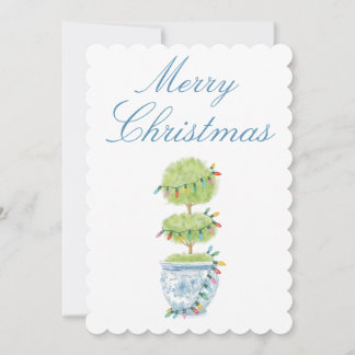 Christmas Chinoiserie Gift Tag with Topiary Art Holiday Card
