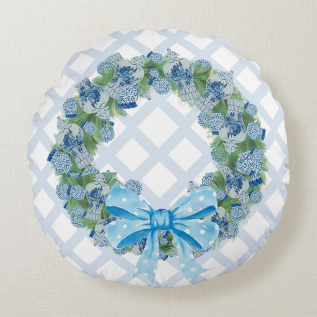 Christmas Chinoiserie Ginger Jar Jars  Round Pillow (Front)