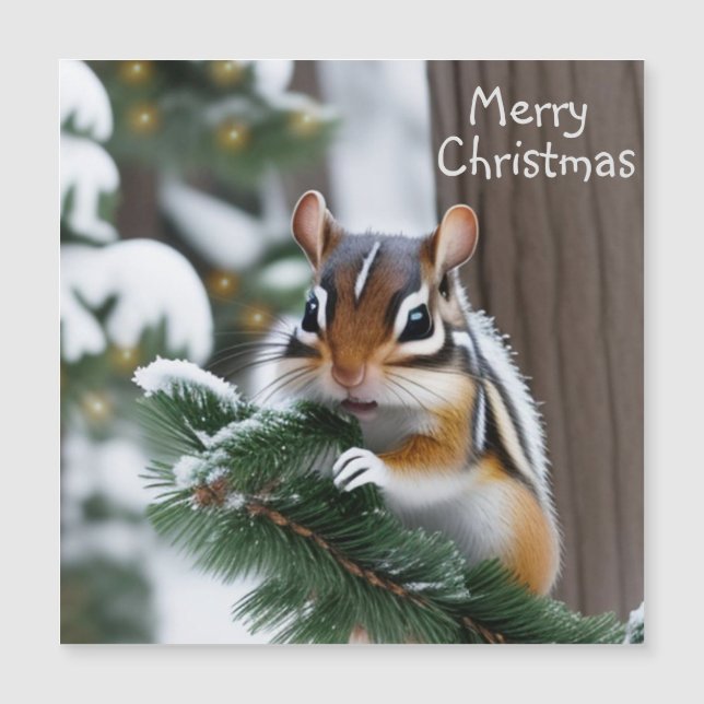 Christmas Chipmunk Magnetic Card (Front)