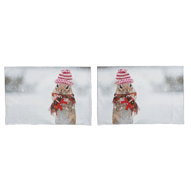 Christmas chipmunk pillow case (Front-Set)