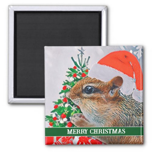 Christmas Chipmunk Santa Cute Holiday Magnet