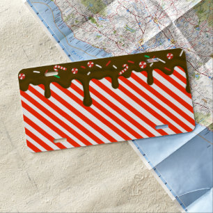 Christmas Chocolate Drip Peppermint Candy Xmas Fun License Plate