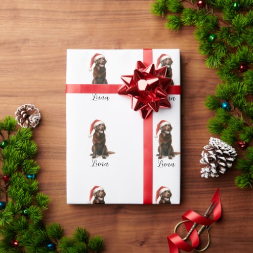 Christmas Chocolate Lab Dog Hat Wrapping Paper