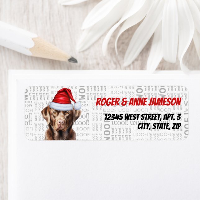 Christmas Chocolate Lab Dog with Name Address Label (Insitu)