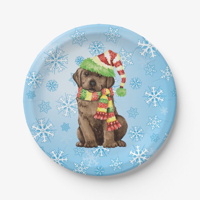 Christmas Chocolate Lab Paper Plates (Front)