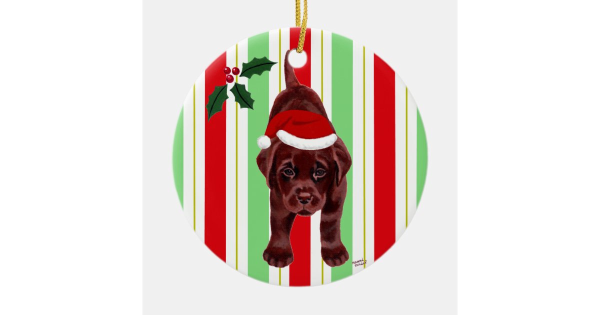 Christmas Chocolate Lab Puppy 2 Ceramic Ornament | Zazzle.com