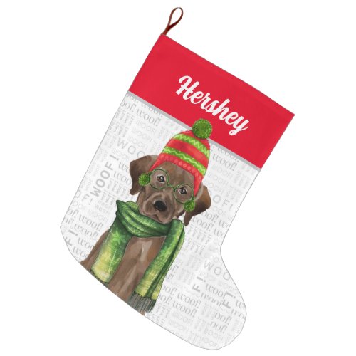Christmas Chocolate Lab with Dogs Name Large Chri Large Christmas Stocking
