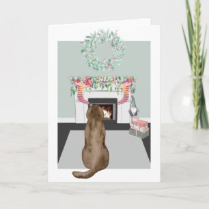 Christmas Chocolate Labrador Dog Fireplace Scene Card