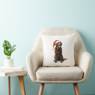 Christmas Chocolate Labrador Dog Hat Throw Pillow
