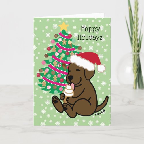 Christmas Chocolate Labrador Ice Cream Licking Holiday Card