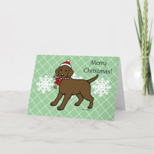 Christmas Chocolate Labrador Puppy Cartoon Holiday Card